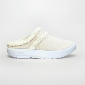 Oofos OOcoozie Women's Size 8 Beige Fleece Slip On Mule Loafers Slippers Shoes